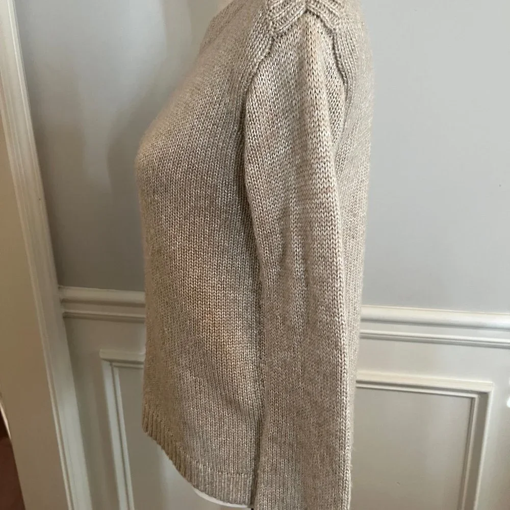 WHITE HOUSE BLACK MARKET Pullover Gold Sparkle Wool Blend Boat Neck X-Small - Picture 2 of 3